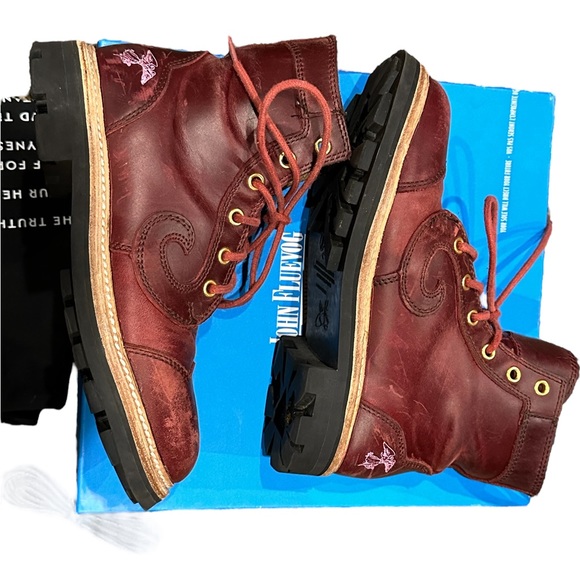 john Fluevog 7th Heaven 6 eyelet derby swirl boots burgundy size 7.5! - Picture 10 of 14